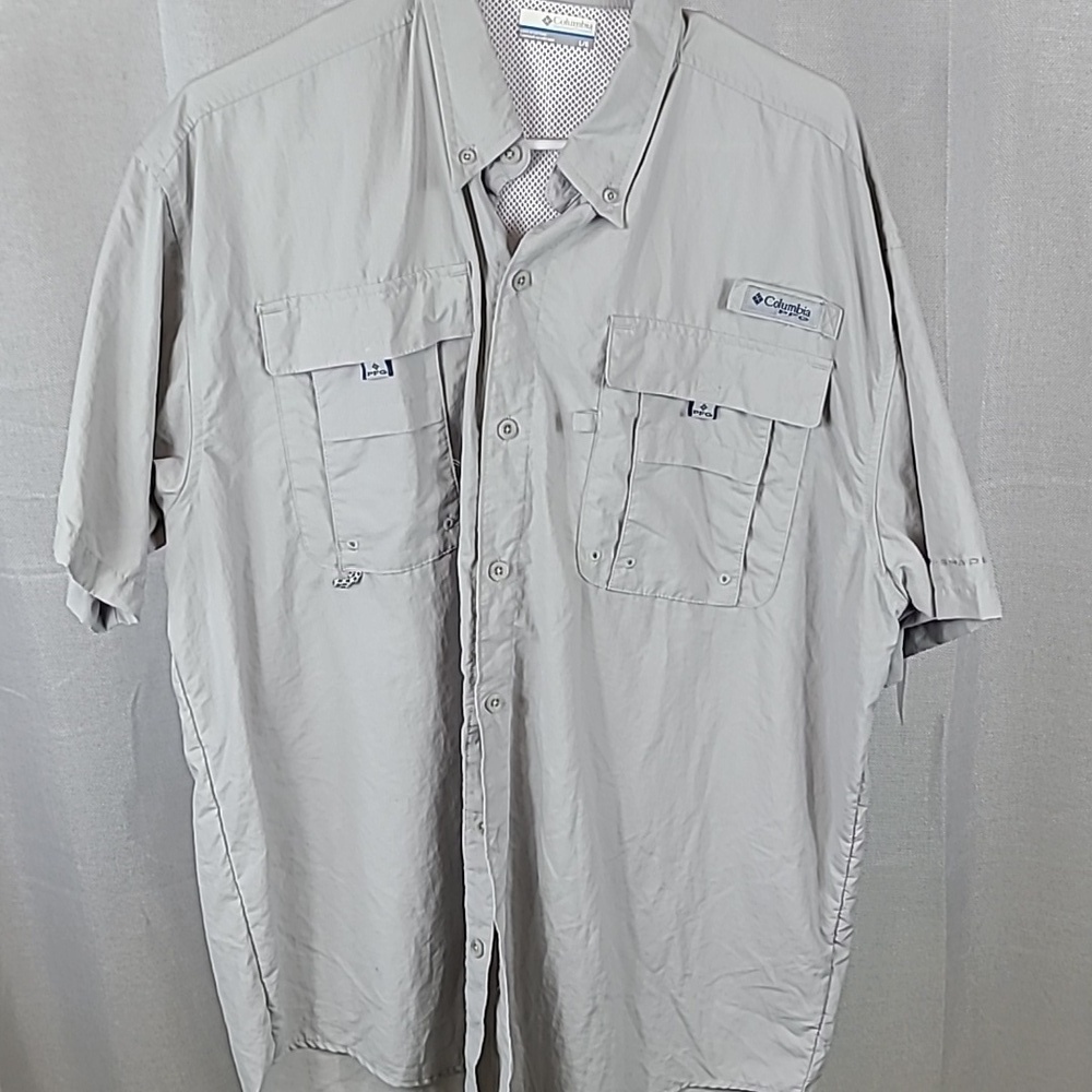Columbia Shirt Adult Large Gray PFG Fishing Button Up Nylon Hiking Outdoors Mens